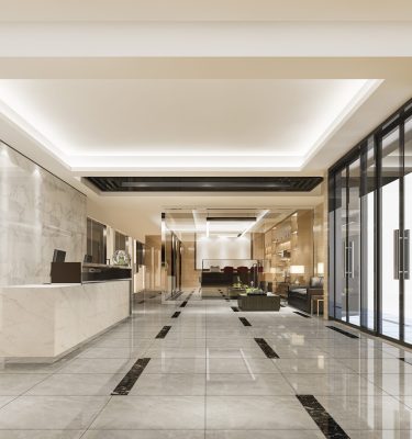 3d rendering modern luxury hotel and office reception and lounge with meeting room chair